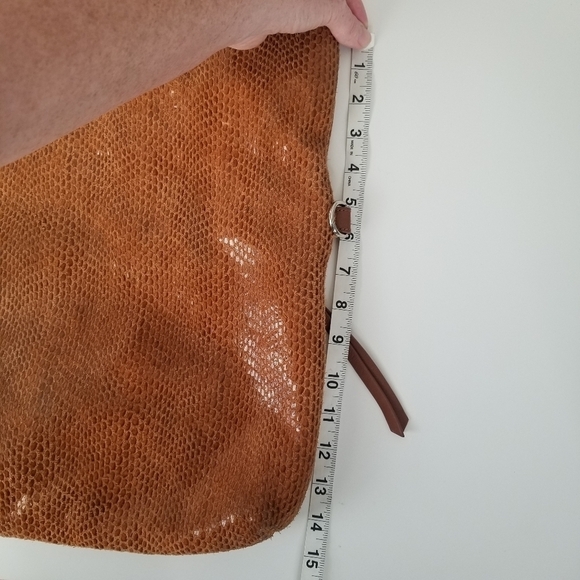 Sorial New York Cognac Brown Cross Body Python Snake Skin Print Leather Satchel - Picture 4 of 12